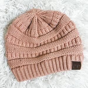 CC Beanie • Pale Light Pink Rose Knit Winter Hat